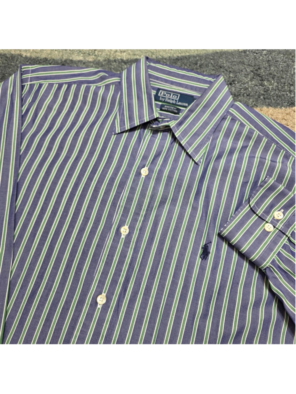Polo Ralph Lauren Shirt Mens Blue 16 32/33 Stripes Blake Long Sleeve Button Down